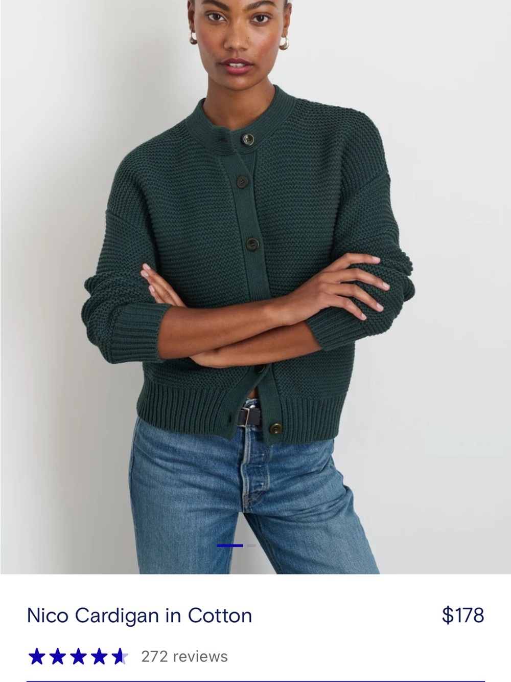 Alex Mill Dark Green Nico Cotton Cardigan